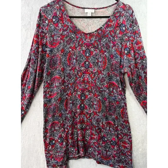 J. Jill Red Paisley Asymmetrical Tunic – Size M - Picture 6 of 6